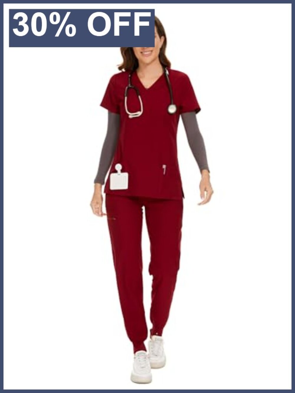 Women's Scrub Set V-Neck Top Jogger Pants 8 Pockets Stretch Medical Uniform